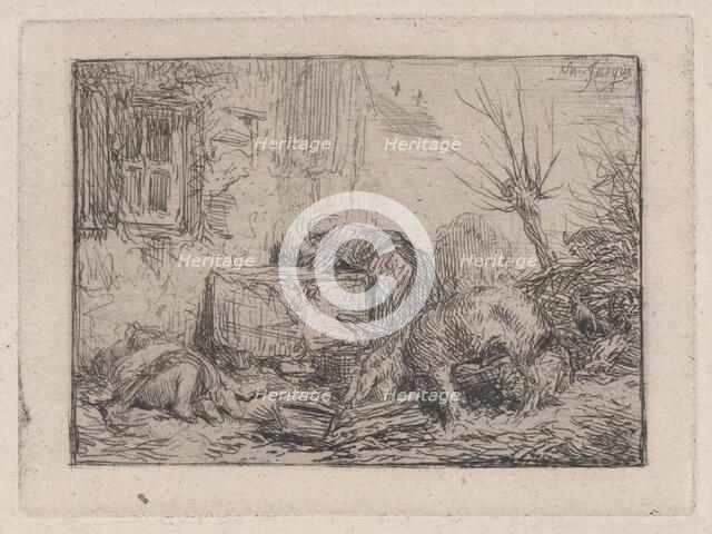 Farmyard, ca. 1845. Creator: Charles Emile Jacque.