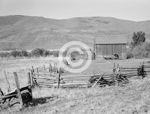 Farmyard in Squaw Creek Valley, Ola self-help sawmill co-op, Gem County, Idaho, 1939. Creator: Dorothea Lange.