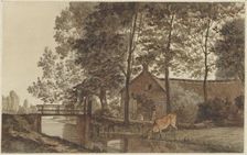 Farmyard with a cow drinking water on the Biltstraat in Utrecht, 1856-1858. Creator: Hendrik Abraham Klinkhamer