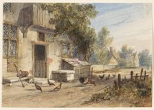 Farmyard with chickens on a country road, 1851. Creator: Newton Smith Limbird Fielding