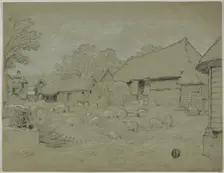 Farmyard with Haystack and Pigs, n.d. Creator: Unknown