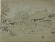 Farmyard with Haystack and Pigs, n.d. Creator: Unknown