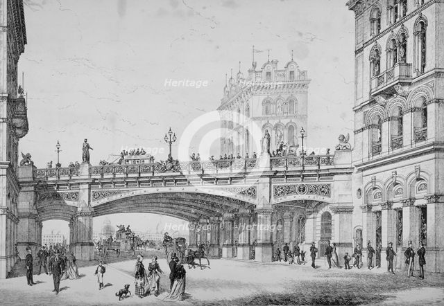 Farringdon Street and Holborn Viaduct, City of London, 1869. Artist: Anon