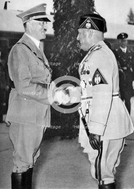 Fascist leaders Adolf Hitler and Benito Mussolini, c1930s-c1940s. Artist: Unknown