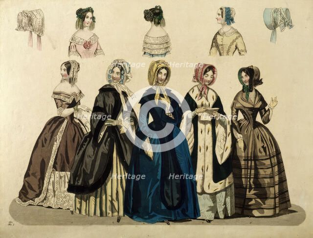 Fashion poster from Stockholm's Modejournal, 1845. Creator: Unknown.
