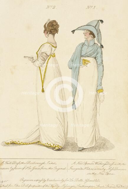 Fashion Plate (the Roxborough Jacket - A New Spencer Walking Dress with the Incognita Hat), 1807. Creator: John Bell.