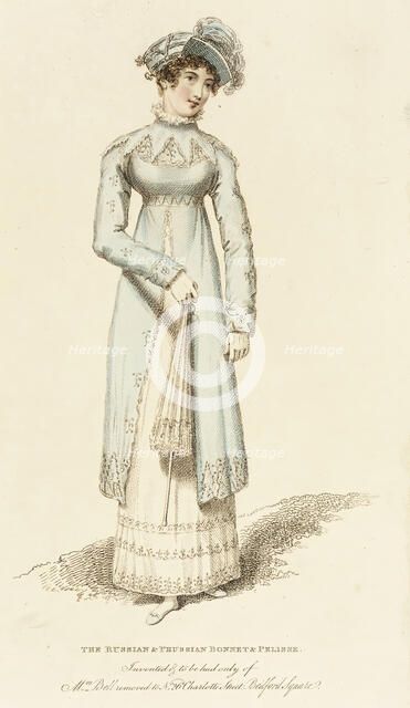 Fashion Plate (The Russian & Prussian Bonnet & Pelisse), 1814. Creator: John Bell.