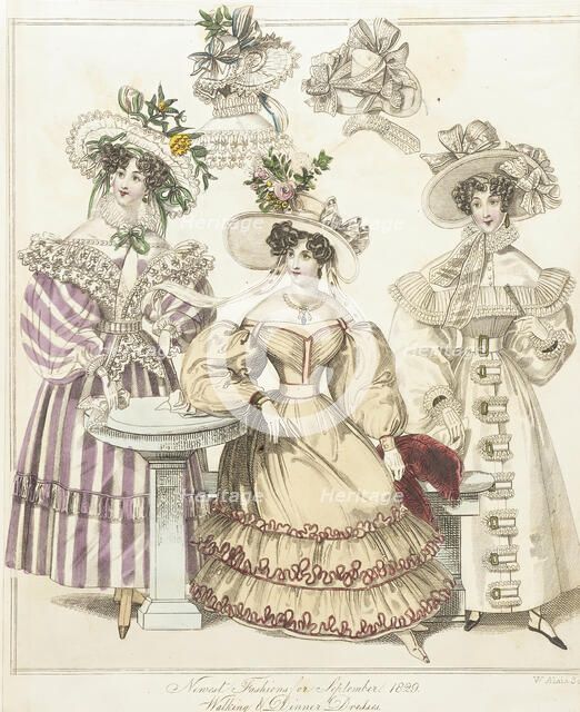 Fashion Plate (Walking & Dinner Dresses), 1829. Creator: Unknown.