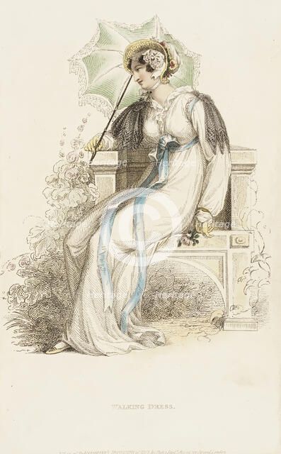 Fashion Plate (Walking Dress), 1812. Creator: Rudolph Ackermann.