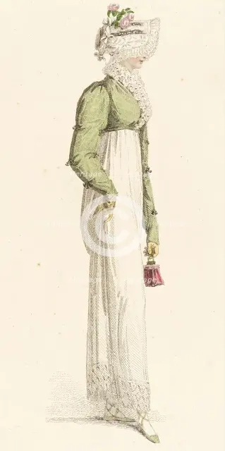 Fashion Plate (Walking Dress), 1814. Creator: Rudolph Ackermann.