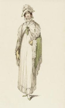 Fashion Plate (Walking Dress), 1814. Creator: Rudolph Ackermann
