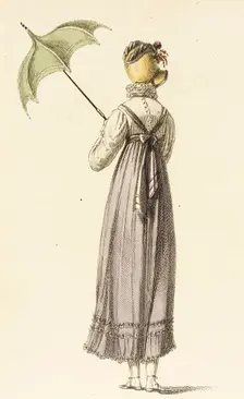 Fashion Plate (Walking Dress), 1814. Creator: Rudolph Ackermann
