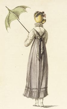 Fashion Plate (Walking Dress), 1814. Creator: Rudolph Ackermann