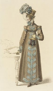 Fashion Plate (Walking Dress), 1818. Creator: Rudolph Ackermann