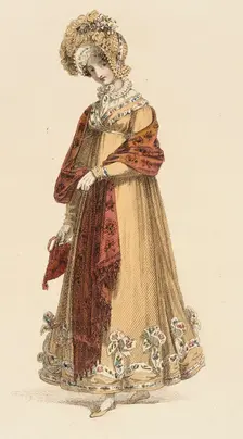 Fashion Plate (Walking Dress), 1818. Creator: Rudolph Ackermann