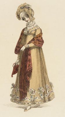 Fashion Plate (Walking Dress), 1818. Creator: Rudolph Ackermann