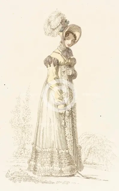 Fashion Plate (Walking Dress), 1818. Creator: Rudolph Ackermann.
