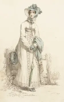 Fashion Plate (Walking Dress), 1820. Creator: Rudolph Ackermann