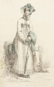 Fashion Plate (Walking Dress), 1820. Creator: Rudolph Ackermann