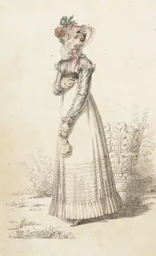 Fashion Plate (Walking Dress), 1820. Creator: Rudolph Ackermann