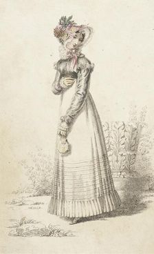 Fashion Plate (Walking Dress), 1820. Creator: Rudolph Ackermann
