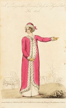 Fashion Plate (A Lady in the Parade Dress in Hyde Park), 1808. Creator: John Bell