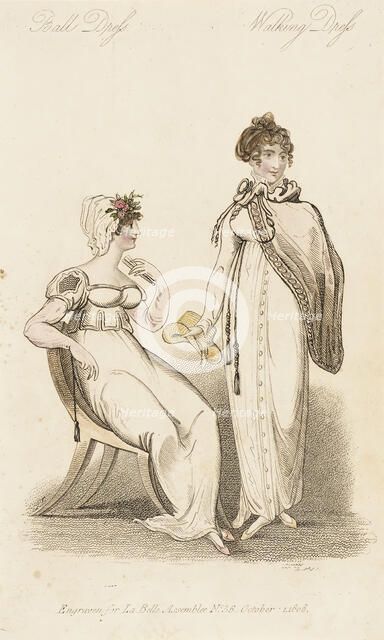 Fashion Plate (Ball Dress - Walking Dress), 1808. Creator: John Bell.