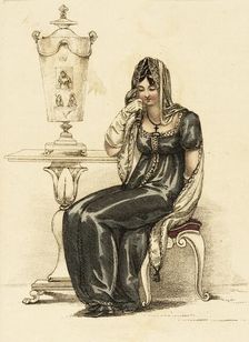 Fashion Plate (Evening Mourning Dress), 1810. Creator: Rudolph Ackermann
