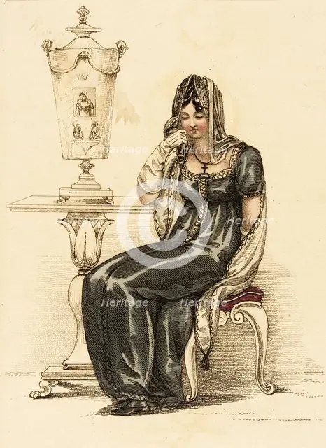 Fashion Plate (Evening Mourning Dress), 1810. Creator: Rudolph Ackermann.