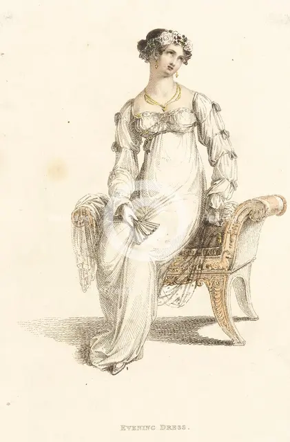 Fashion Plate (Evening Dress), 1812. Creator: Rudolph Ackermann.
