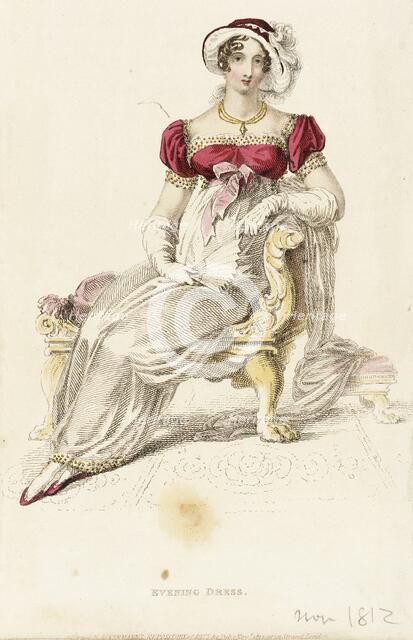 Fashion Plate (Evening Dress), 1812. Creator: Rudolph Ackermann.