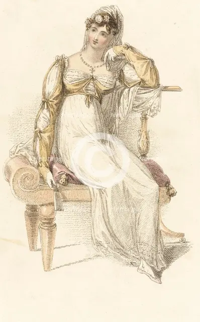 Fashion Plate (Evening Dress), 1813. Creator: Rudolph Ackermann.
