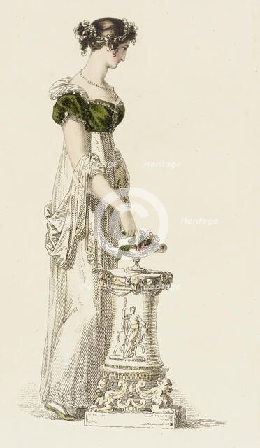 Fashion Plate (Evening Dress), 1814. Creator: Rudolph Ackermann.