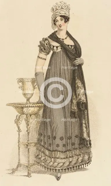 Fashion Plate (Evening Dress), 1818. Creator: Rudolph Ackermann.