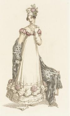 Fashion Plate (Evening Dress), 1818. Creator: Rudolph Ackermann