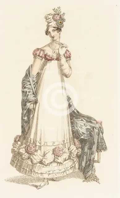 Fashion Plate (Evening Dress), 1818. Creator: Rudolph Ackermann.