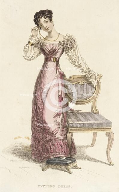 Fashion Plate (Evening Dress), 1825. Creator: Rudolph Ackermann.