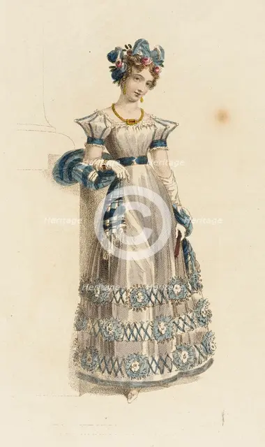 Fashion Plate (Evening Dress), 1827. Creator: Rudolph Ackermann.