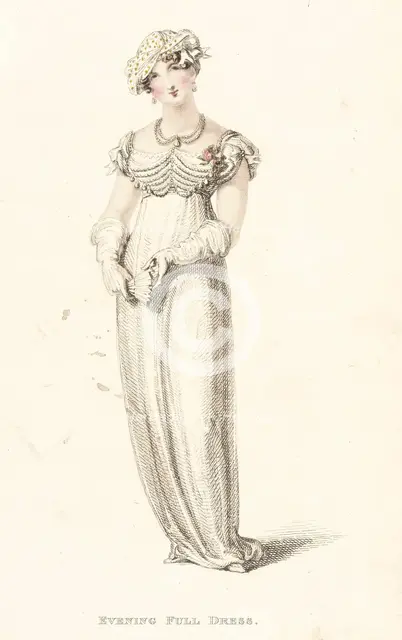 Fashion Plate (Evening Full Dress), 1812. Creator: Rudolph Ackermann.