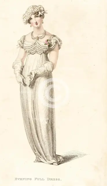 Fashion Plate (Evening Full Dress), 1812. Creator: Rudolph Ackermann.