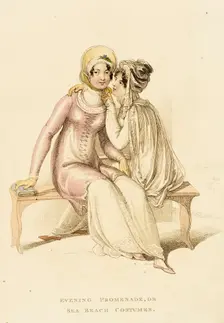 Fashion Plate (Evening Promenade, or Sea Beach Costumes), 1810. Creator: Rudolph Ackermann