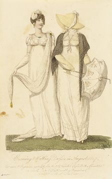 Fashion Plate (Evening & Walking Dresses in August 1807), 1807. Creator: John Bell