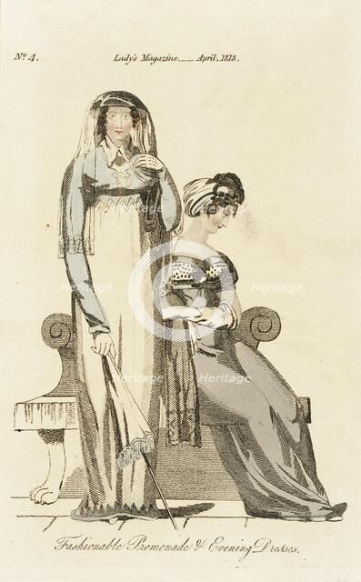 Fashion Plate (Fashionable Promenade and Evening Dresses), 1813. Creator: Unknown.