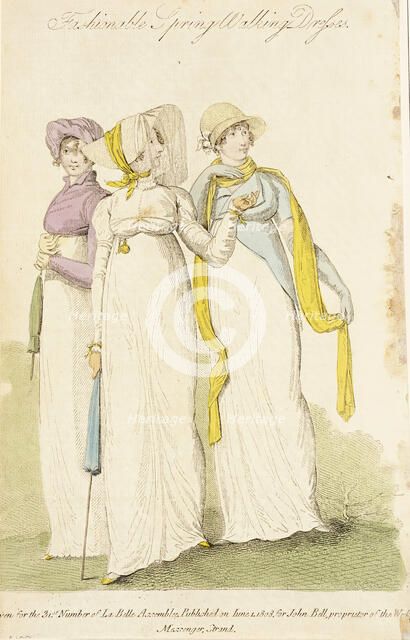 Fashion Plate (Fashionable Spring Walking Dresses), 1808. Creator: John Bell.
