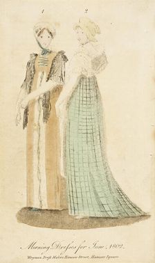 Fashion Plate (Morning Dresses for June, 1802), 1802. Creator: Unknown