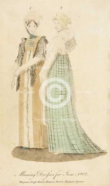 Fashion Plate (Morning Dresses for June, 1802), 1802. Creator: Unknown.