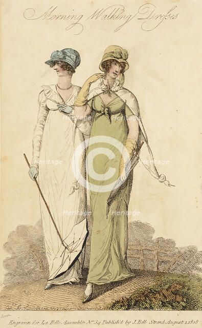 Fashion Plate (Morning Walking Dresses), 1808. Creator: John Bell.