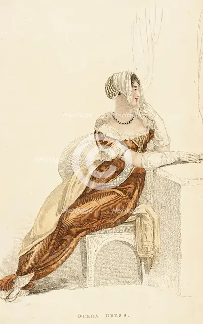 Fashion Plate (Opera Dress), 1809. Creator: Rudolph Ackermann.