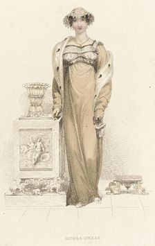 Fashion Plate (Opera Dress), 1813. Creator: Rudolph Ackermann