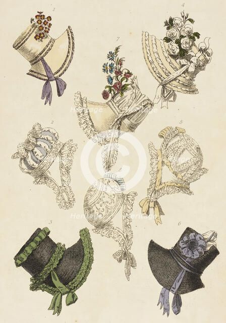 Fashion Plate (Parisian Head Dresses), 1817. Creator: Rudolph Ackermann.